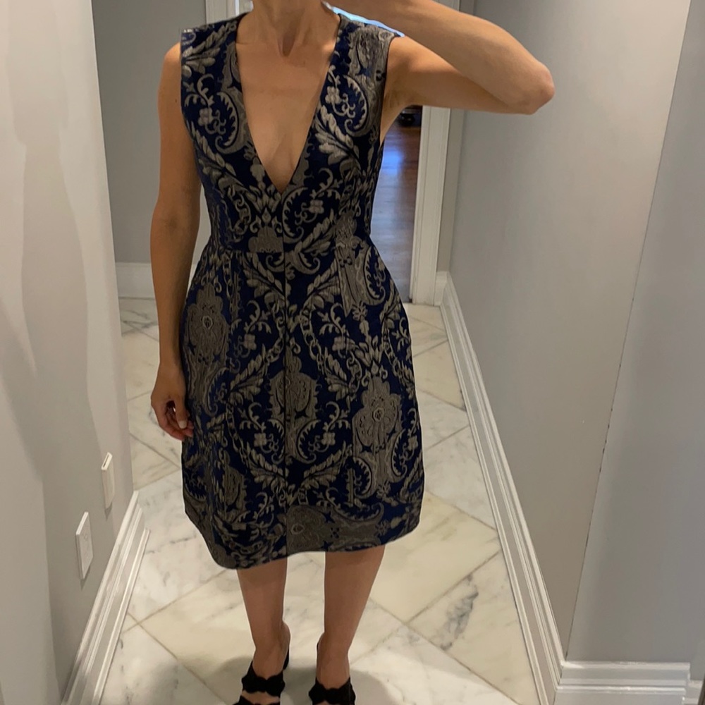 Alice and Olivia navy and silver knee length dress